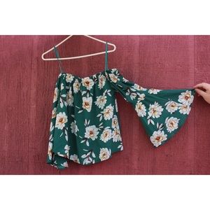 Flower print off the shoulder top